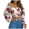 Women's Fashion Casual Summer  Off Shoulder Cross Strap Long Sleeved Top
