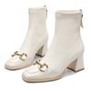 2025 new British Martin boots square head white short boots spring and autumn single boots horse buckle high heels thick heel