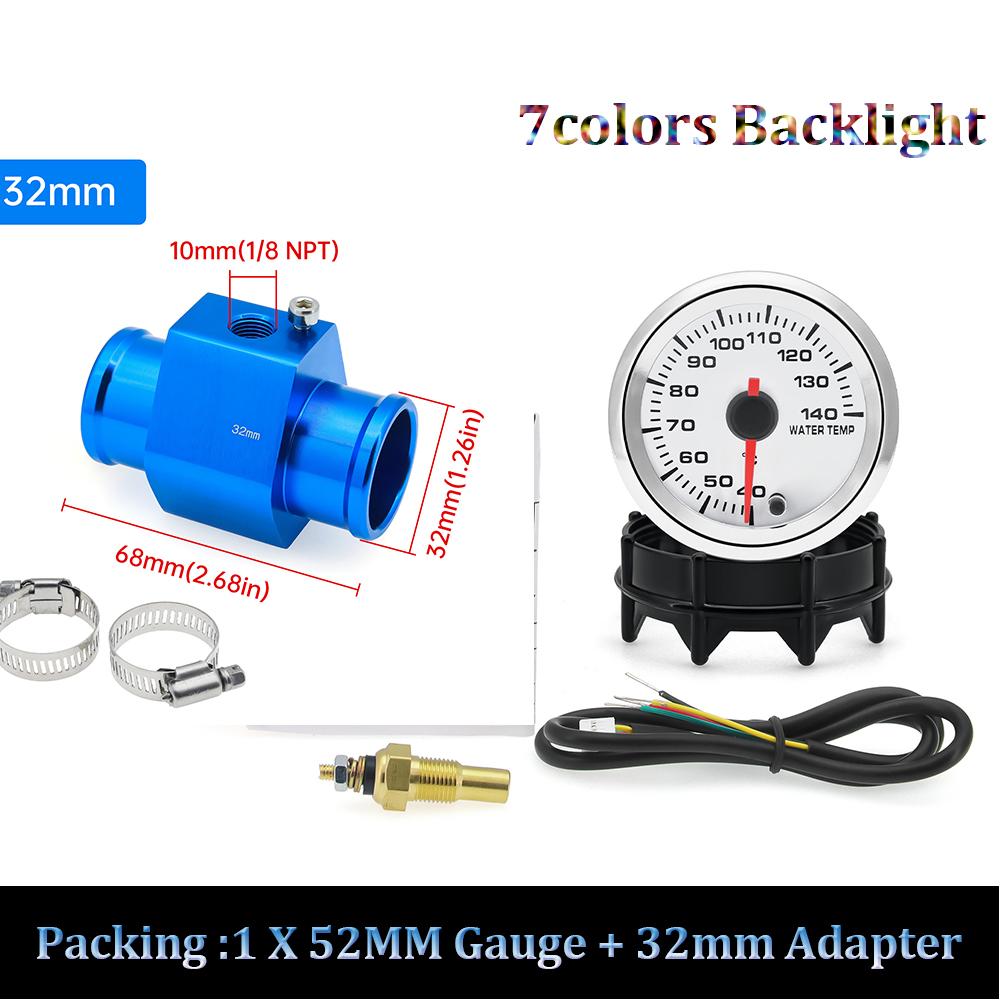 40-120℃ 52MM Wassertemperaturanzeige 12V Universeller Digitaler Auto-Wassertemperaturanzeiger mit Wassertemperatur-Adapter 26-30mm