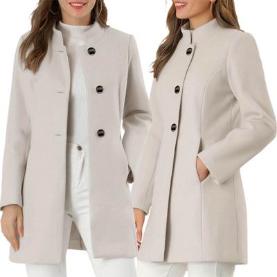 Winter Fall Women Coat Stand Collar Neck Protection Long Sleeve Thick Warm Single-breasted Thick Warm Pockets Mid Length Lady Overcoat