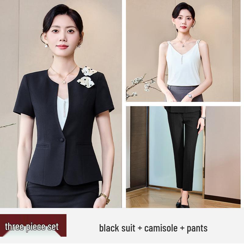 2025 Stylish Professional Suit: Spring/Summer Short Sleeve Workwear for Jewelry Store, Hotel Reception, and Administrative Roles