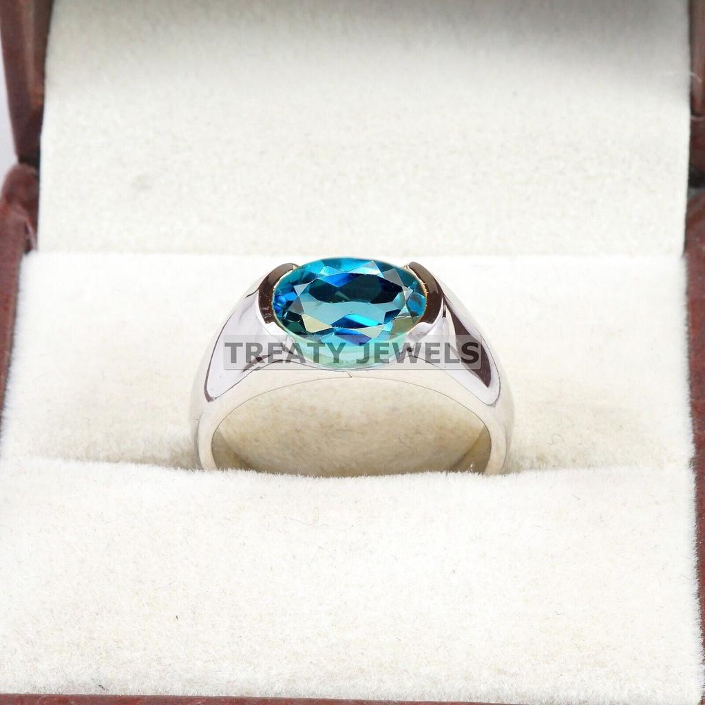 London Blue Topaz Oval Gemstone With 925 Sterling Silver Ring For Men's #B236 JL375676012331