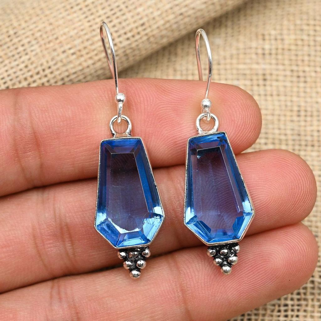 Tansanit Ädelsten Handgjorda Smycken 925 Sterlingsilver Örhänge Till Jul