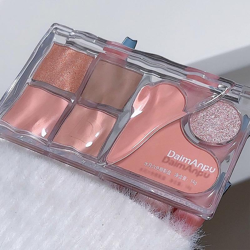 Daimanpu Water Moon Six-Color Matte Eyeshadow Palette: Fine Texture, Long-lasting, Perfect for Daily Beauty and Easy Student Makeup.