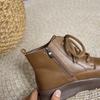 First layer cowhide autumn and winter leather Martin boots women's round head lace-up zipper retro casual shoes women