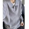 Unisex Retro V-Neck Chunky Knit Sweater, POLO Collar, Solid Color, Autumn/Winter Wear