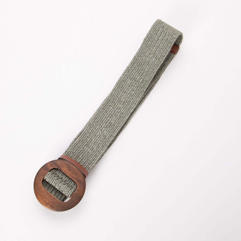 Bohemian Round Wood Buckle Elastic Woven Waist Belt for Women - Summer Dress Accessory