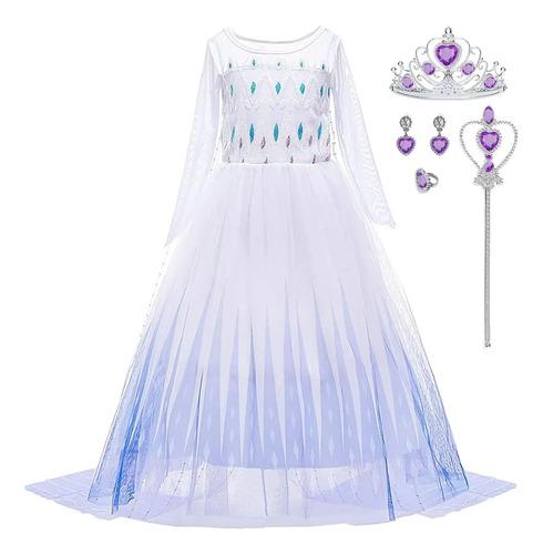 Elsa Princess Costume For Girls, White Dress With Accessor 4-5 Years