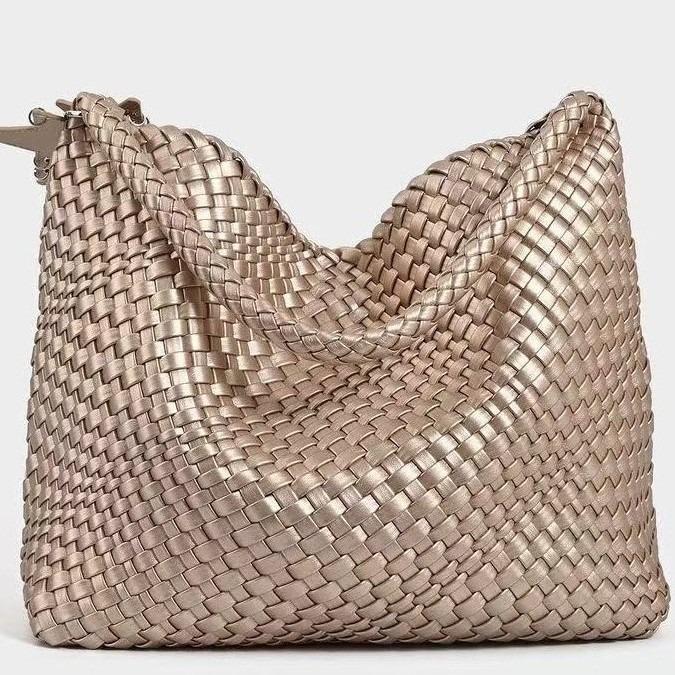 Champagne Color 2025 Super Popular Woven Tote Bag for Women Large Capacity High-end Handbag Shoulder Bucket Bag