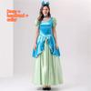 Women Princess Costume Puff Sleeve Square Neck Long Dress with Bow Headband for Halloween Party Cosplay