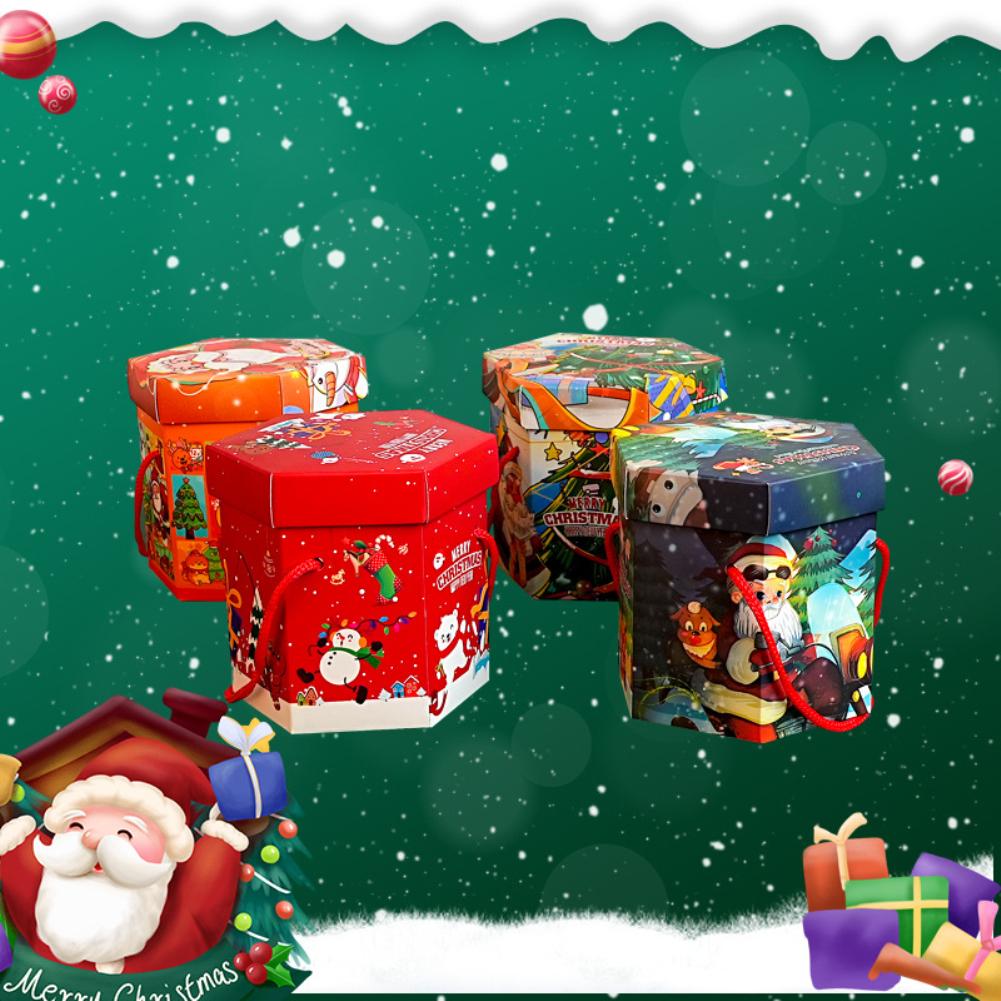 50pcs Cartoon Merry Christmas Treat Boxes For Candy Biscuit Baking Apple Paper Box Cookie Gift Packaging New Year Navidad