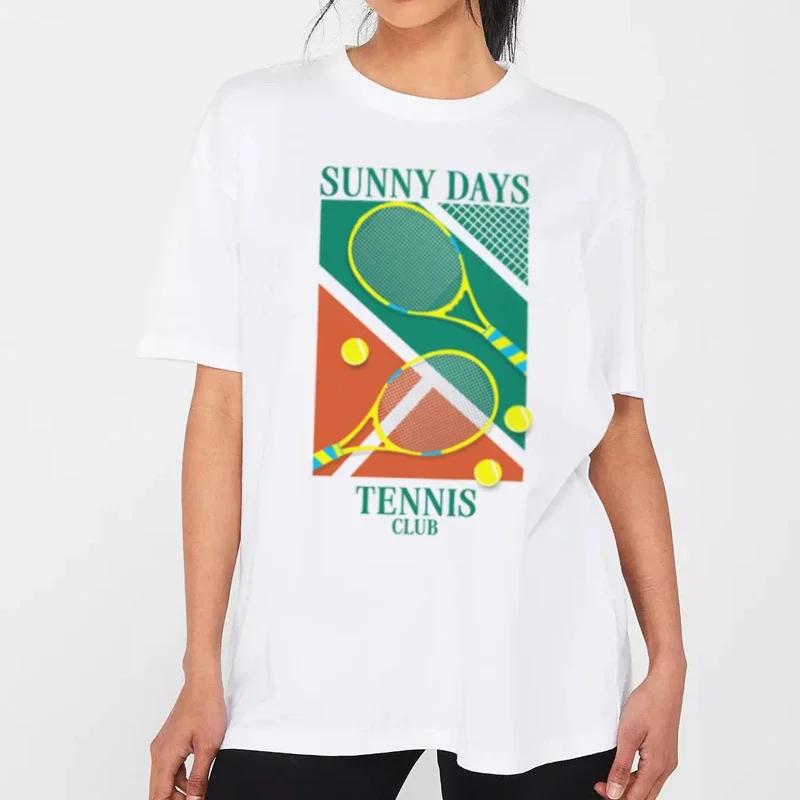 

Tennis Club Graphic Tees Summer Vintage Women Loose Short Sleeve Sports Tee Shirt Retro Aesthetic T-Shirt Fashion Vacation Tops M