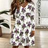 Women Plus Size Scallop V Neck Long Sleeve Floral Printed White Dress