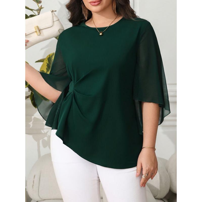 Women S Elegant Casual Chiffon Petal Sleeve 1 2 Sleeve T Shirt Plus Size