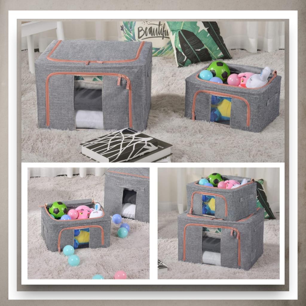 Organizer pudełko do przechowywania ze stelażem 24l wzór 8 odcienie szarość lniany 40x30x20cm