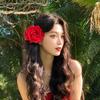 Retro Red Rose Flower Hair Clip For Women Artificial Hairpin Side Clip Barrette Headdress For Bridal Wedding Hair Accessories