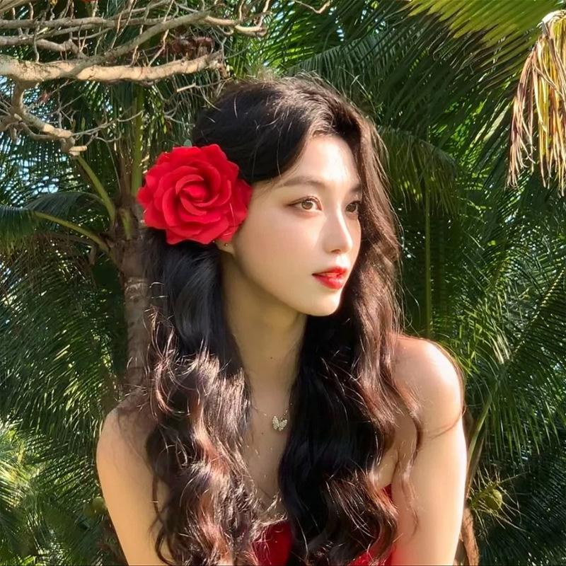 Retro Red Rose Flower Hair Clip For Women Artificial Hairpin Side Clip Barrette Headdress For Bridal Wedding Hair Accessories