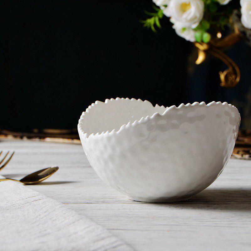 Durian White Creative Ceramic Fruit and Salad Bowl with Underglaze Color
