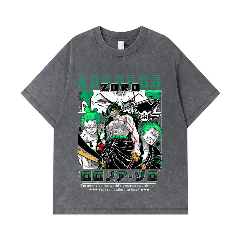 275 GSM Gewaschene T-Shirts 100% Baumwolle Einteilig V74 Zoro Aufdruck Unisex Schweres Baumwoll-T-Shirt