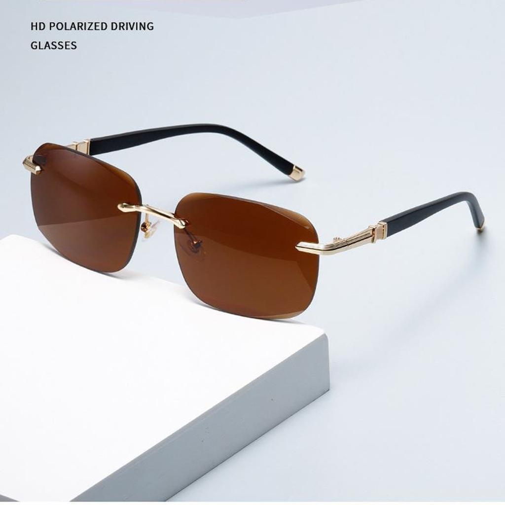 New Fashion Rimless Trim Men's Sunglasses Outdoor Cycling Driving Sunscreen UV Sunglasses.