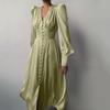 White Single Breasted Elegant Dress for Women Party Robe High Waist Satin Long Dress
