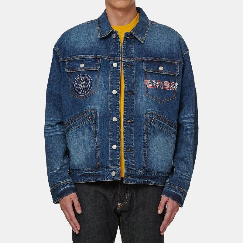 Evisu Ss21 Buddha Head And Origin Object Embroidered Denim Jacket Men Jacket Denim-Blue 2ESHTM1DJ717LF