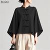 ZANZEA Women Casual Stand Collar Solid Color Loose Long Sleeve Blouse
