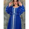 Fashion Cross-Border Women's Clothing Middle East Ethnic Style Rhinestone Dress Chiffon Puff Sleeve Dress Containing Belt Dresses