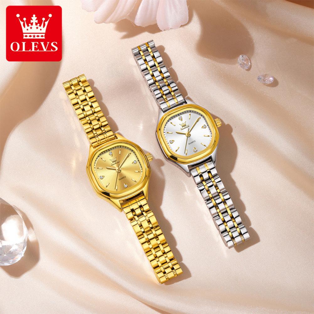 OLEVS 5888 Woman Watch Fashion Elegant Small Square Dial Gold Watches for Women Solid Steel Strap Original Quartz Wristwatches