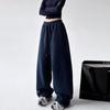 Simple Women's Thickened Pants Elastic Waist Polar Fleece Drawstring Straight Bottom Wide Leg Female Trousers Autumn Winter