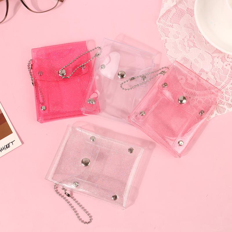 Glitter Transparent Coin Purse Pvc Photo Card Wallet For Girls Clear Mini Hasp Change Pouch Keychain
