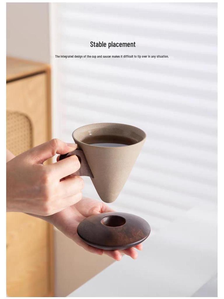 Nordic Retro Handmade Ceramic Cone Coffee Cup and Saucer Set