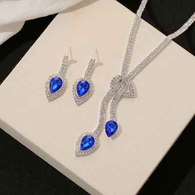 Personalized Geometric Water Drop Earrings Women'S Light Luxury High-End Cold Wind Diamond Collarbone Chain Jewelry Set