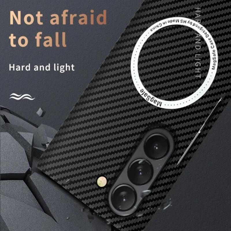 Ultra Thin Carbon Fiber Magsafe Phone Case For Samsung Galaxy Z Fold 7 6 5 4 3 Magnetic Wireless Charge Shockproof Protect Cover