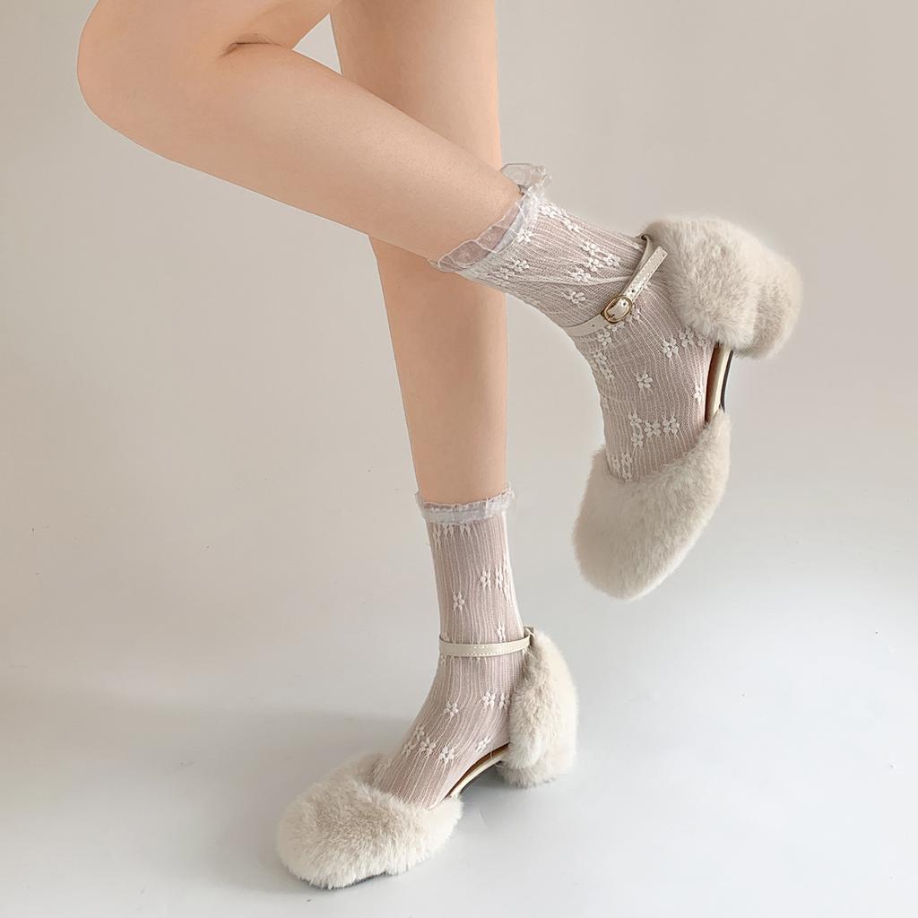 Pantofi retro negri cu toc gros înalt, pufoși, pentru exteriorul femeilor, 2025 nou toamnă, fustă versatilă, pantofi Mary Jane