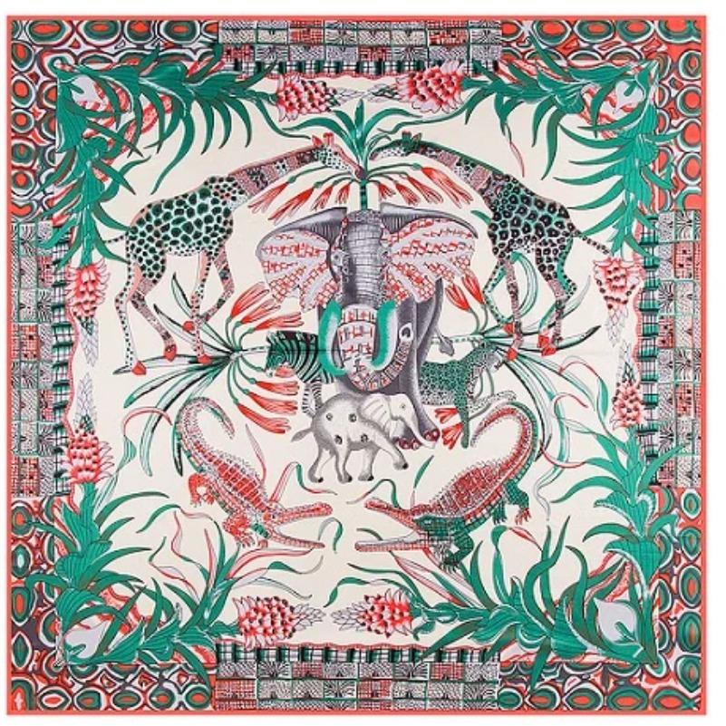 POBING Twill Silk Square Scarf Animals Print Women Scarves&Wrap Giraffe Neckerchief Spanish Foulards cachecol Large Bandana