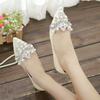 Mode Nouvelle Couronne Perle Ballerines Plates Douces Chaussures de Mariage Bout Pointu Mocassins Robe Femme Petit Talon Perlé Mode Femme Luxe Grande Taille 43