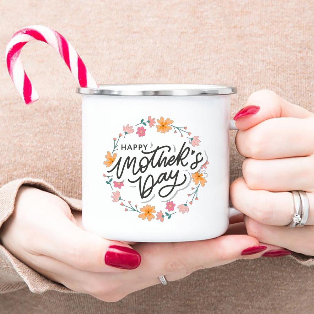 Frohen Muttertag Emaillebecher Weiß Henkeltasse Kaffee Tee Emaillebecher Wasser trinken Das beste originelle und lustige Muttertagsgeschenk