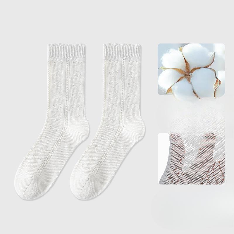 Female Early Autumn Pure Cotton Breathable Mesh Hollow Deodorant Boneless White Tube Stack Socks