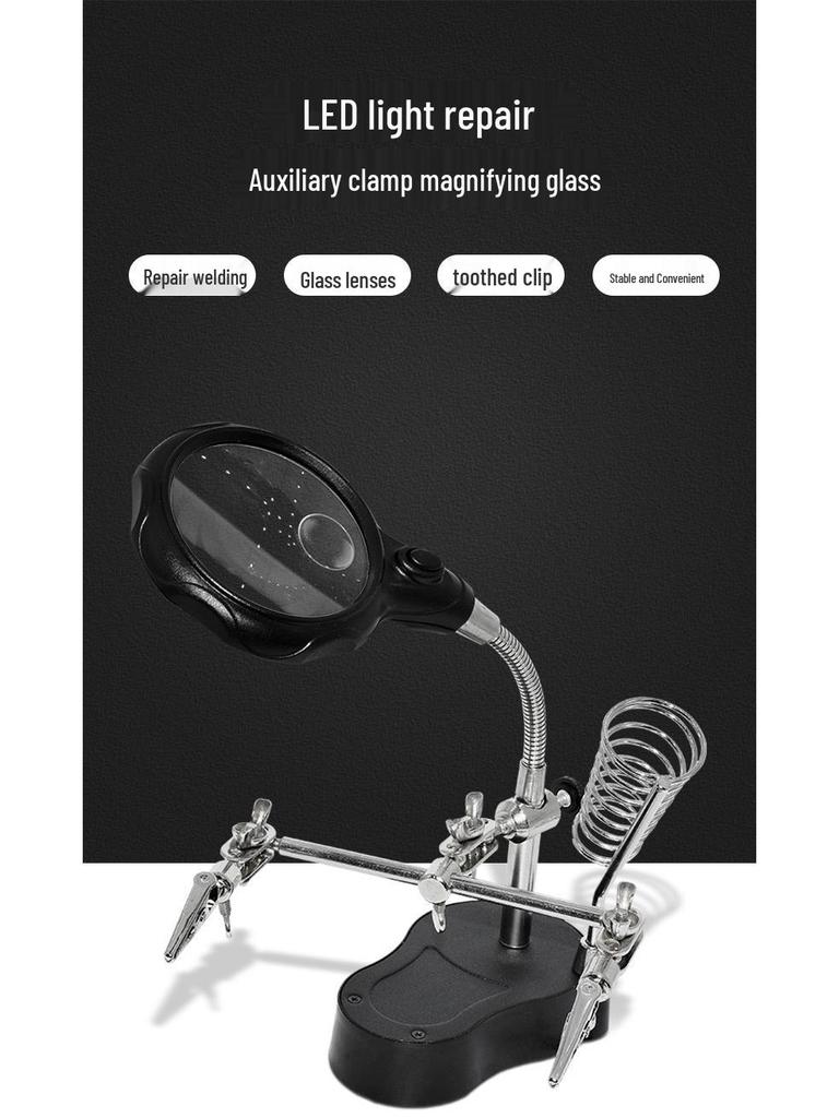 Illuminated Desktop Magnifier Soldering Stand with Clips and Iron Holder