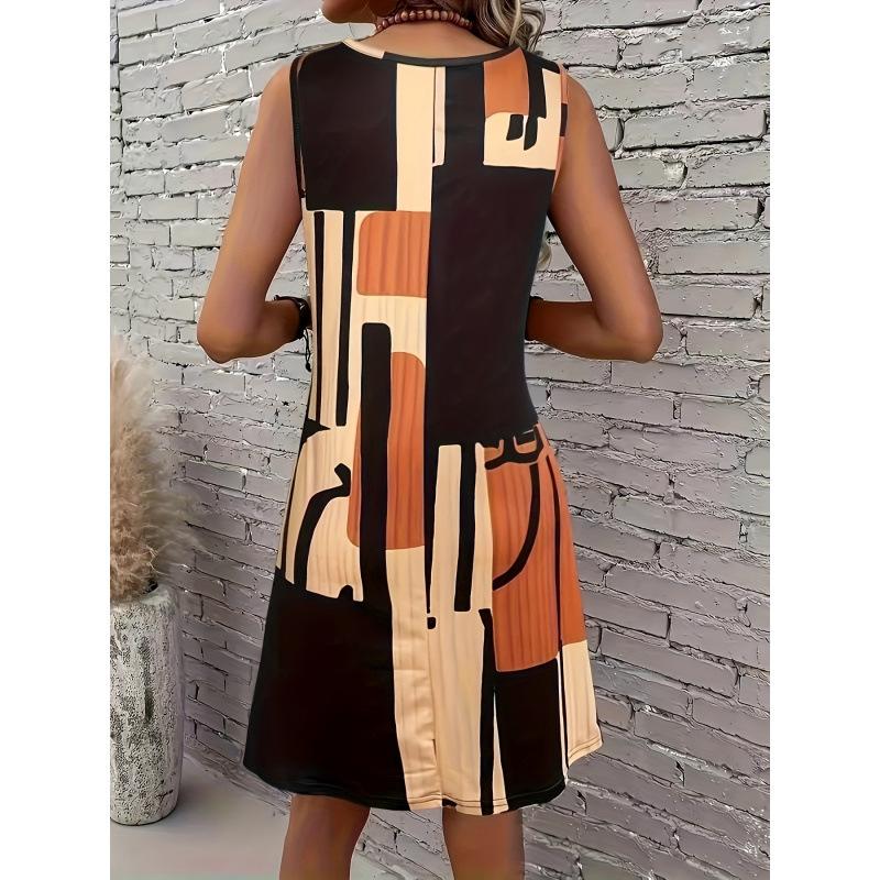 Women's Summer Shirt Dress Sleeveless Round Neck Midi Dress Loose Floral Printed Plus Size Dress