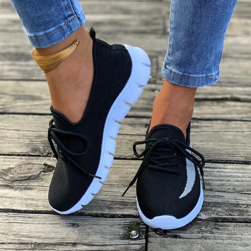 Spring Autumn Women's Breathable Fly-woven Mesh Casual Sports Lace-up Color Matching Women's Single Shoes