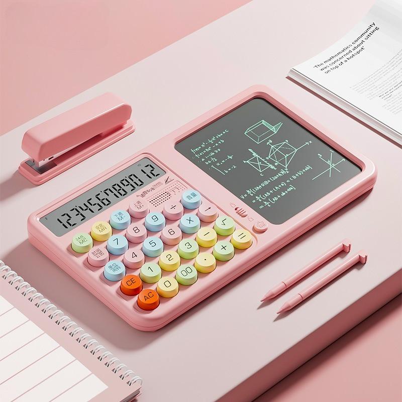 

Colorful Fashion calculator with Writing Tablet button calculator office or school flexible keyboard For College Office Student розовый