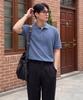 BASIC HOUSE Uni Semi-Overfit Pique Polo Shirt Dark Blue Lyts3104