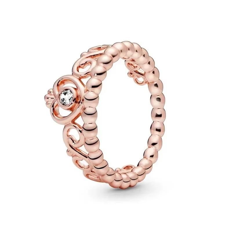 925 Sterling Silver Classic Dazzling Crown Round Hearts Ring Exquisite Women's Light Luxury Charm Ring Jewelry Gift