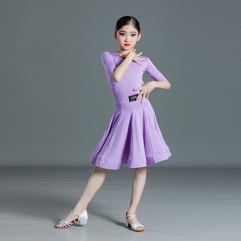 Children's Latin Dance Dress Girls' Dance Practice Dress Latin Dance Dress Long Sleeve Competition Split Dress