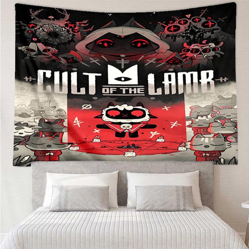 Cult Lamb Game Fantasy Quick-Dry Tapestry Hanging for Bedroom,Livingroom, Playroom,Decor Art Room Wall Tapestry Holiday and Birthday Gifts