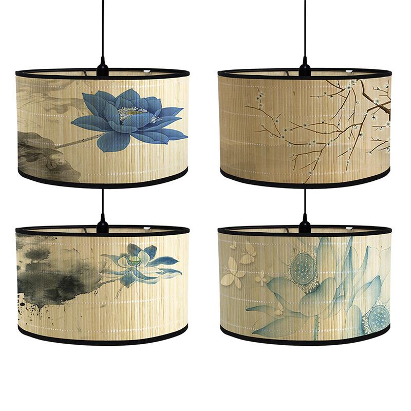 Chinese Retro Style Handmade Bamboo Lamp Shade  Flower Print Lampshade Home Decor Chandelier E27 Lampshade Crafts
