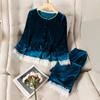 Golden Velvet Pajamas Women's Autumn and Winter Long-sleeved Trousers Two-piece Round Neck Cardigan Home Service Can Be Worn Outside