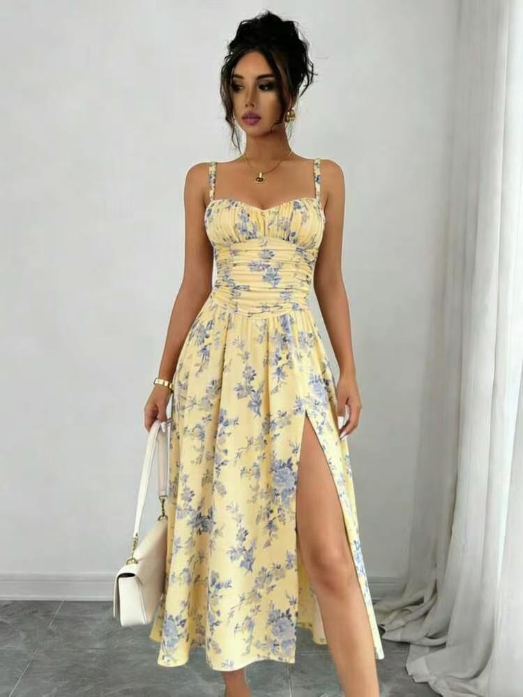 Fashion and sexy temperament suspender split dress women's summer new thin slim A-shaped dress